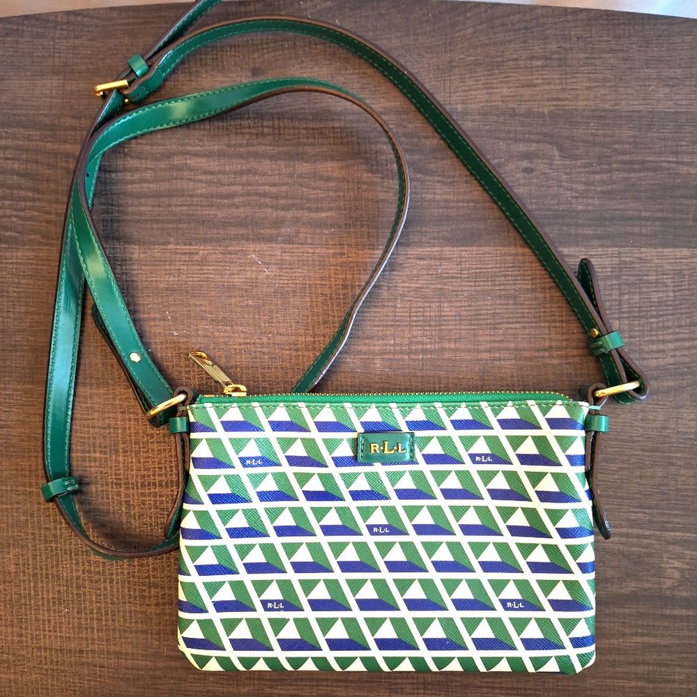 Lauren Ralph Lauren Romilly Tile Small Crossbody Purse Bag - Green Navy